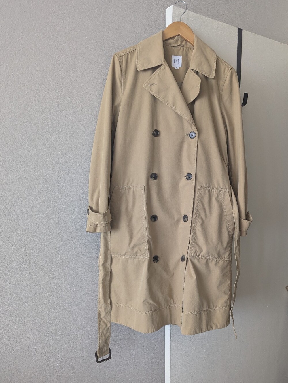 GAP Beige Double-Breasted Trench Coat with Belt - Picture 2 of 9